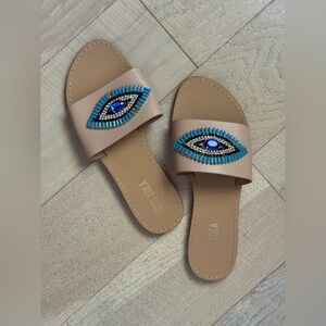 Miss Lola Tan and Blue Eye Design Sandals